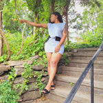 Load image into Gallery viewer, "Sky" baby blue  padded shoulder dress.
