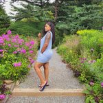 Load image into Gallery viewer, "Sky" baby blue  padded shoulder dress.
