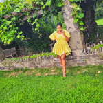 Load image into Gallery viewer, Miss Lady yellow ruched dress
