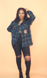 Load image into Gallery viewer, Hunter green oversized plaid boyfriend flannel
