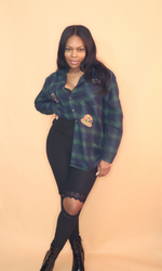 Load image into Gallery viewer, Hunter green oversized plaid boyfriend flannel
