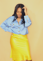 Load image into Gallery viewer, Blue and White stripe detail satin shirt
